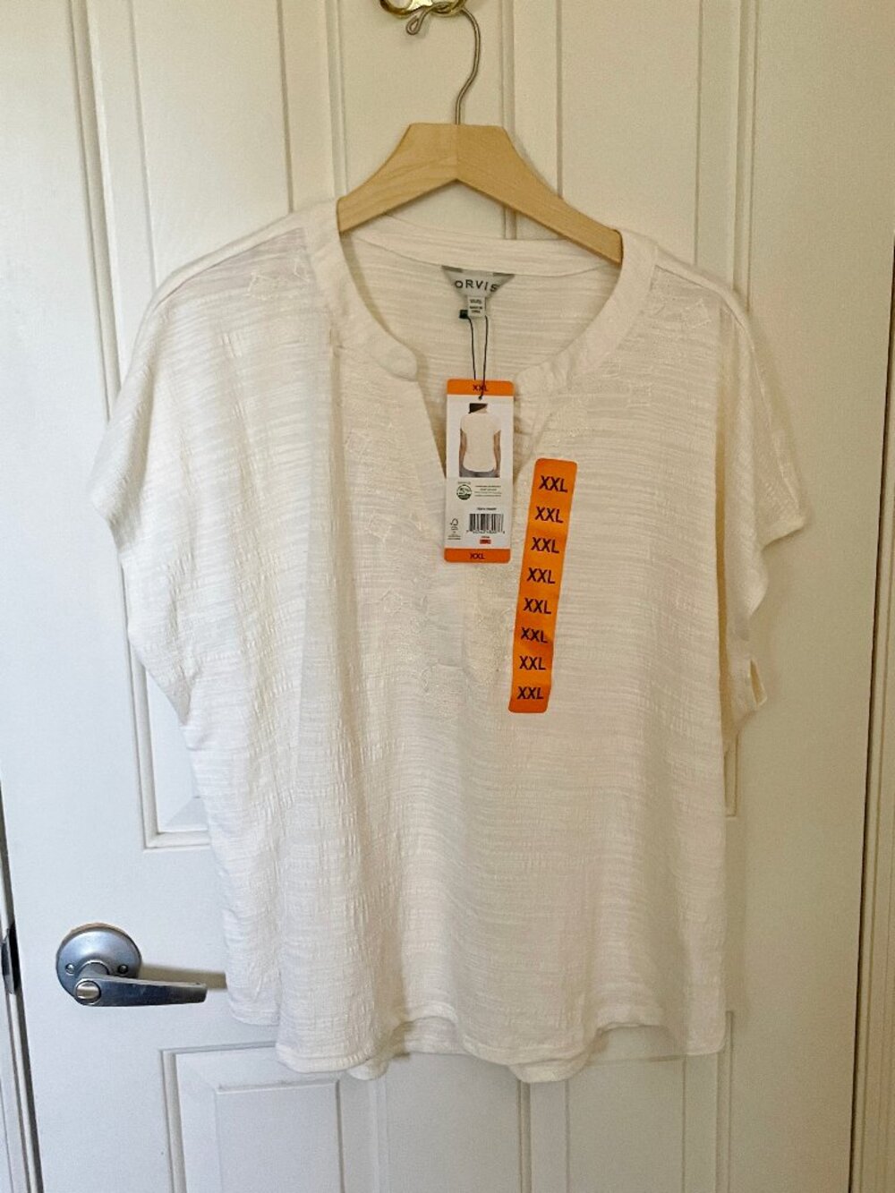 NEW Orvis Women's Short Sleeve Embroidered Textured Top NWT XXL Relaxed Fit